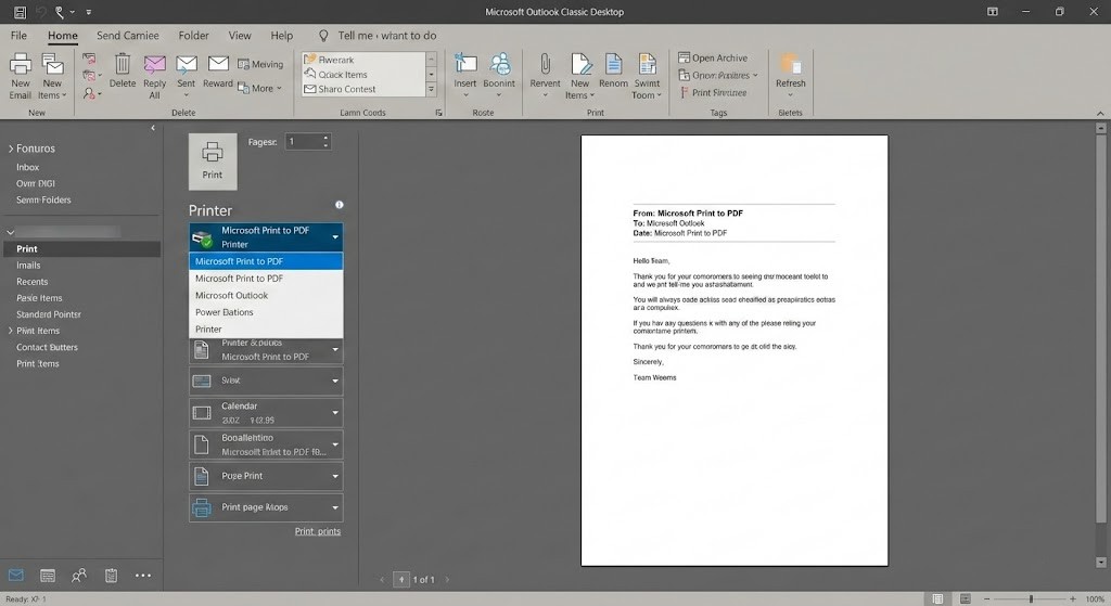 Outlook Classic Desktop: Print to PDF