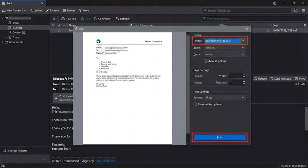 Thunderbird: Print to PDF